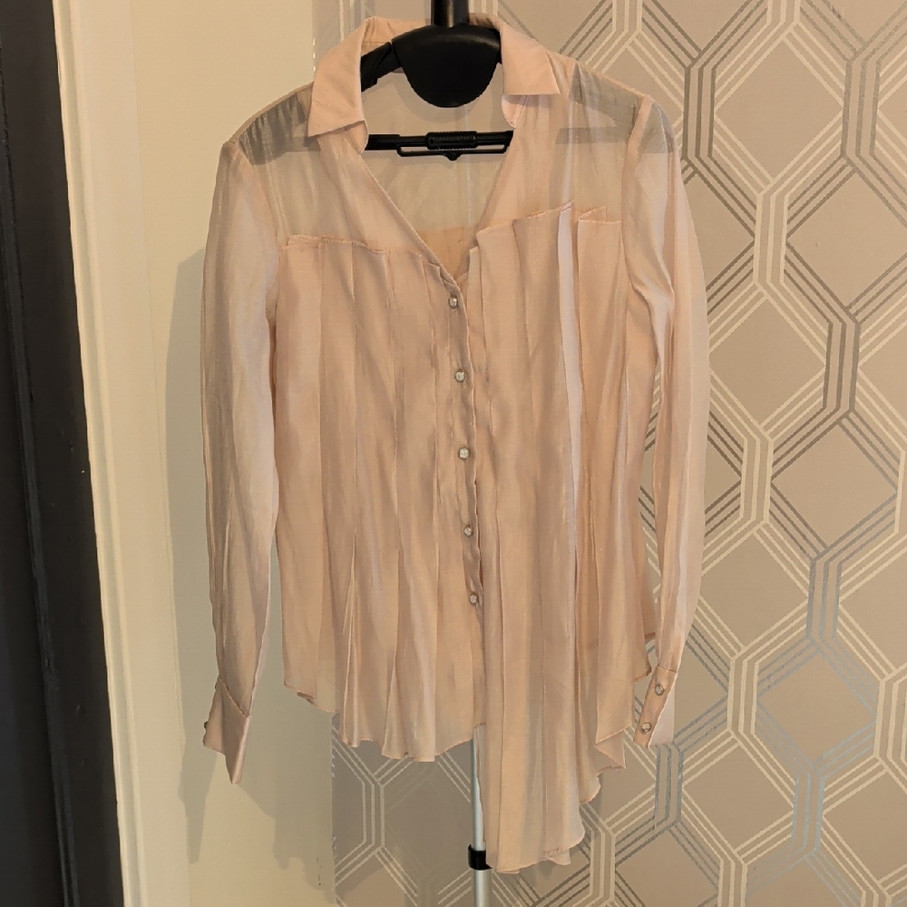 Chic Sheer Blush Blouse with Buttons